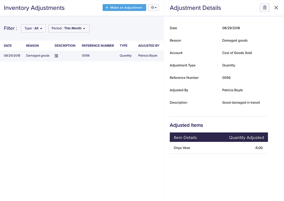 Inventory Adjustment - Accounting Software with Inventory Tracking | Zoho Books